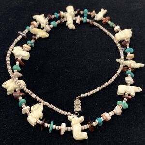 Animal Fetish Necklace Turquoise Carved Stones Southwest Vintage 26” Native